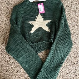 Edikted mega star cropped sweater green